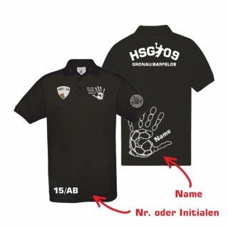 HSG09 Basic Polo Unisex schwarz/schwarz XL inkl. Namen