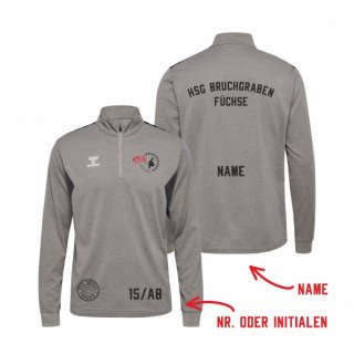 HSG Bruchgraben Fchse HMLAuthentic PL Half Zip Sweat Unisex grey melange 2XL inkl. Name