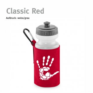 Trinkflasche mit Halter Handball!-Collection classic red weiss/grau