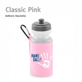 Trinkflasche mit Halter Handball!-Collection classic pink blau/weiss