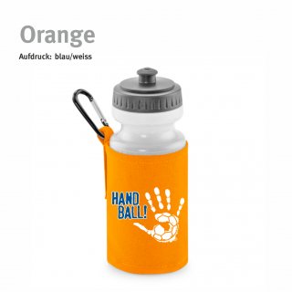 Trinkflasche mit Halter Handball!-Collection orange blau/weiss
