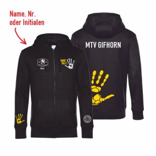 MTV Gifhorn Basic Hoodie-Jacke Kids jet black/gelb 12/13 (152/158) inkl. Name oder Initialen oder Nr.