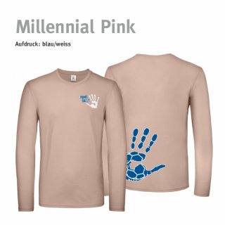 Longsleeve Shirt Handball!-Collection Unisex millennial pink S blau/weiss