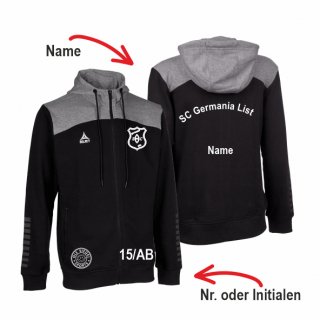 SC Germania List Select Oxford Kapuzen Sweatjacke Lady schwarz/grau XL inkl. Initialen oder Nr. oder Name