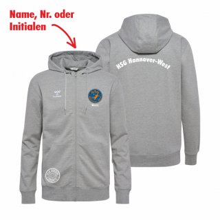 HSG Hannover-West HMLGO 2.0 Cotton Zip Hoodie Unisex grey melange XL inkl. Name