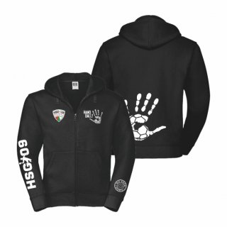 HSG09 Basic Sweatjacke Kids jet black/wei 7/8 (ca. 122/128) ohne Zusatzaufdruck