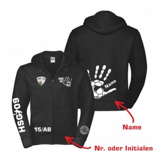 HSG09 Basic Sweatjacke Kids jet black/wei 7/8 (ca. 122/128) inkl. Namen